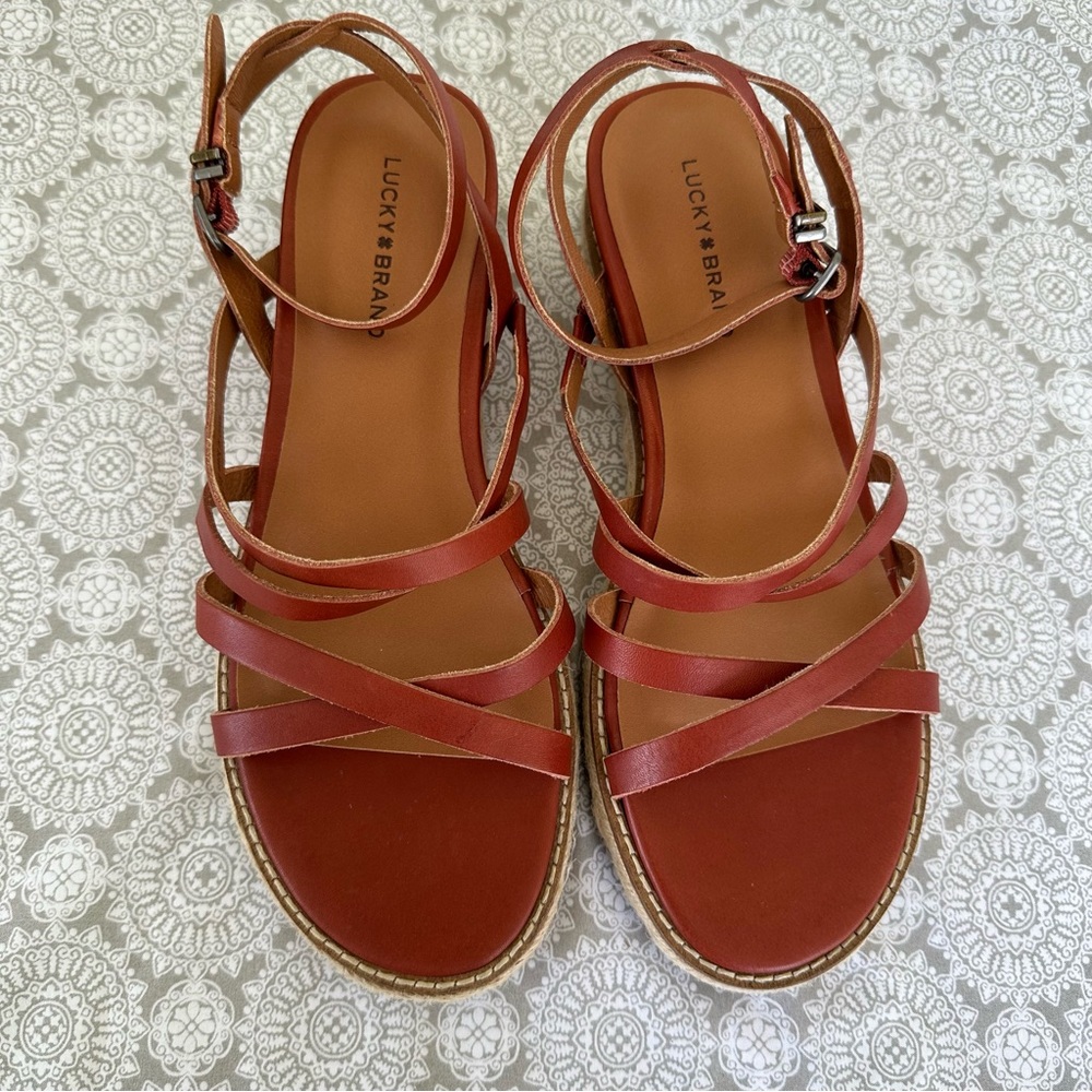 Lucky Brand Nemelli strappy gladiator wedge sandals espadrille leather 7…